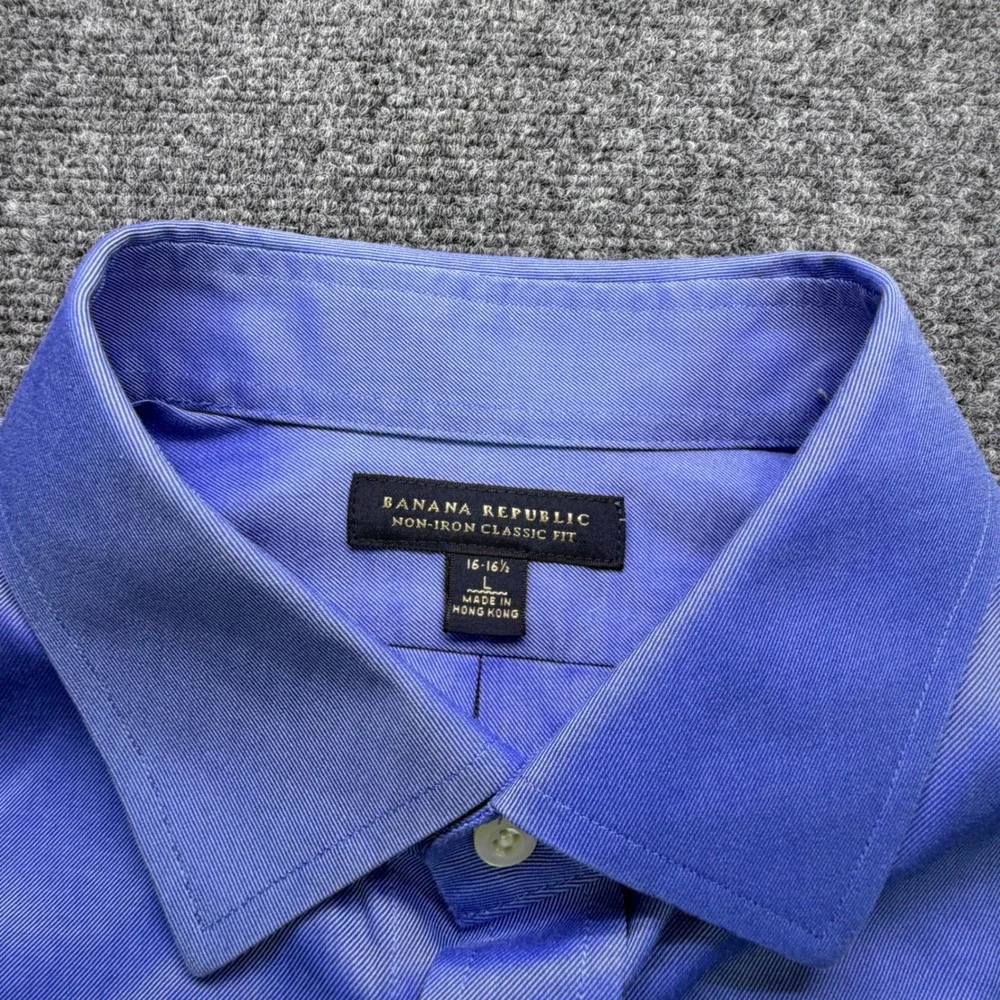 Banana Republic Mens Non-Iron Classic Fit Blue Twill Dress Shirt 16-16.5 L